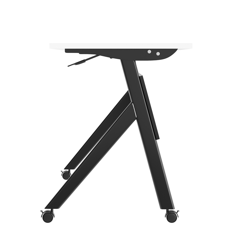 Pemberly Row Nesting Flip Training Table with Steel Frame & Y-Legs - White/Black