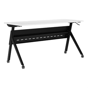 Pemberly Row Nesting Flip Training Table with Steel Frame & Y-Legs - White/Black