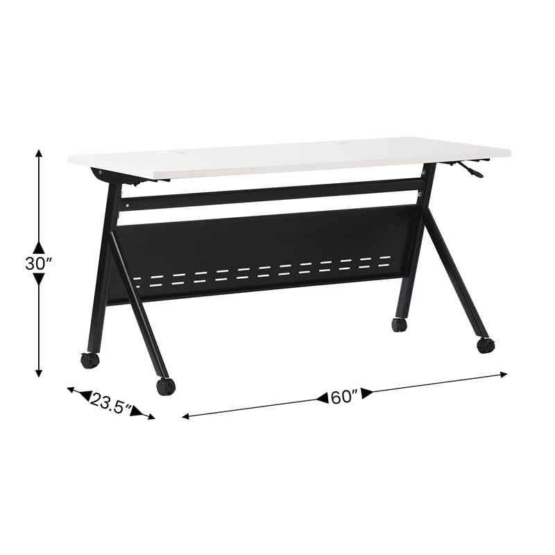 Pemberly Row Nesting Flip Training Table with Steel Frame & Y-Legs - White/Black