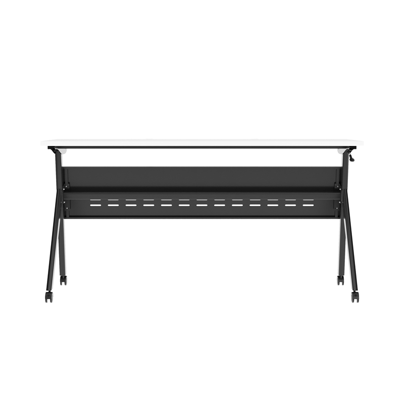 Pemberly Row Nesting Flip Training Table with Steel Frame & Y-Legs - White/Black