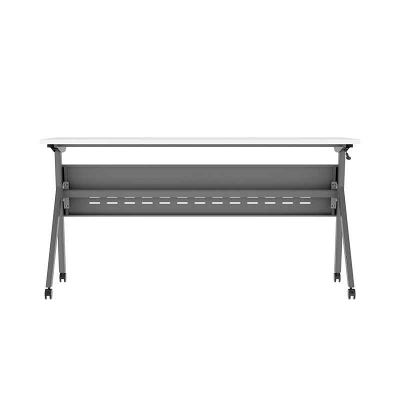Pemberly Row Nesting Flip Training Table with Steel Frame & Y-Legs in White/Gray