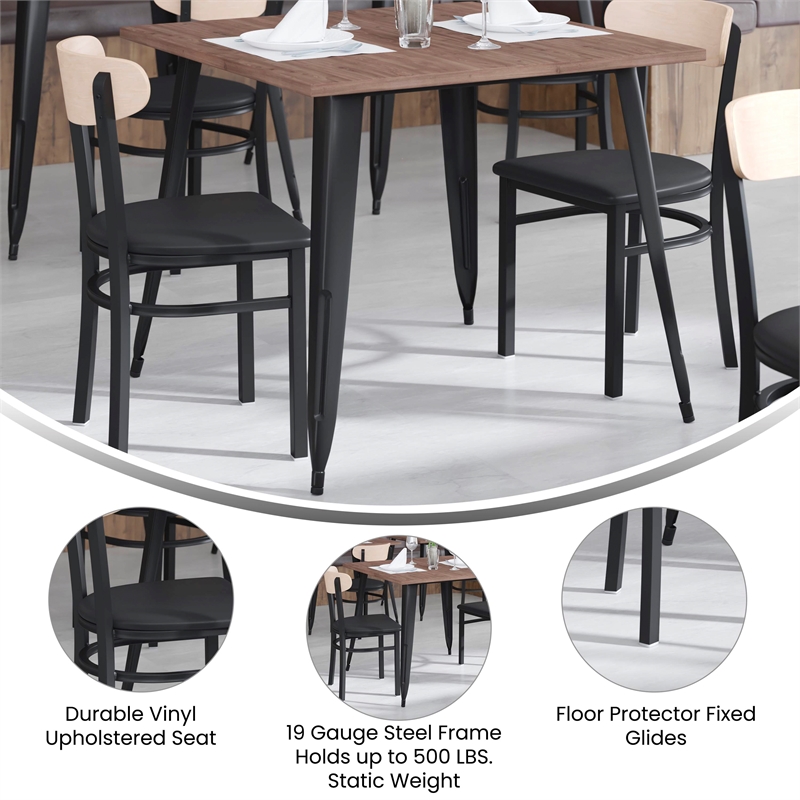 Pemberly Row Metal Dining Chair with Seat & Wood Boomerang Back in Black/Natural