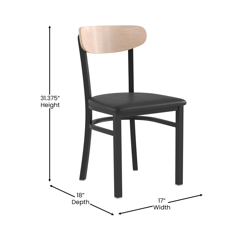 Pemberly Row Metal Dining Chair with Seat & Wood Boomerang Back in Black/Natural
