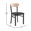 Pemberly Row Metal Dining Chair with Seat & Wood Boomerang Back in Black/Natural