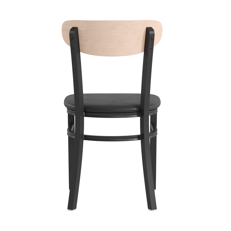 Pemberly Row Metal Dining Chair with Seat & Wood Boomerang Back in Black/Natural