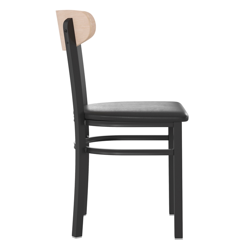 Pemberly Row Metal Dining Chair with Seat & Wood Boomerang Back in Black/Natural