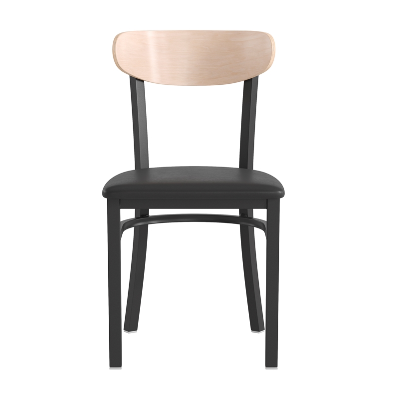 Pemberly Row Metal Dining Chair with Seat & Wood Boomerang Back in Black/Natural