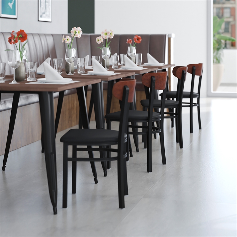 Pemberly Row Metal Dining Chair with Seat & Wood Boomerang Back in Black/Walnut