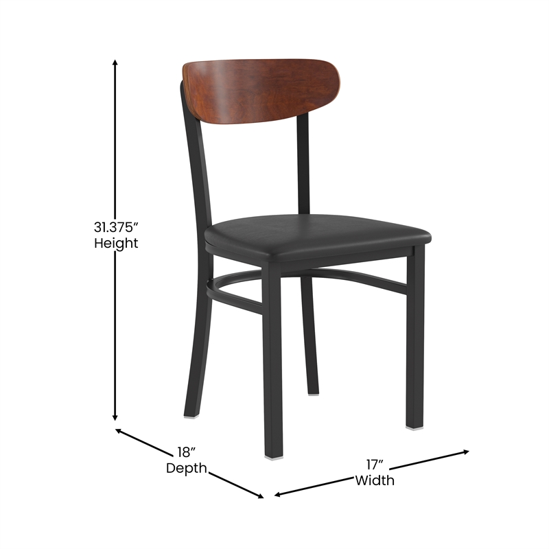 Pemberly Row Metal Dining Chair with Seat & Wood Boomerang Back in Black/Walnut