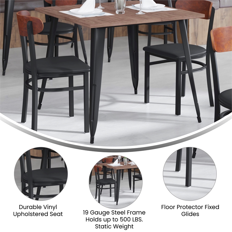 Pemberly Row Metal Dining Chair with Seat & Wood Boomerang Back in Black/Walnut