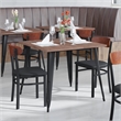 Pemberly Row Metal Dining Chair with Seat & Wood Boomerang Back in Black/Walnut