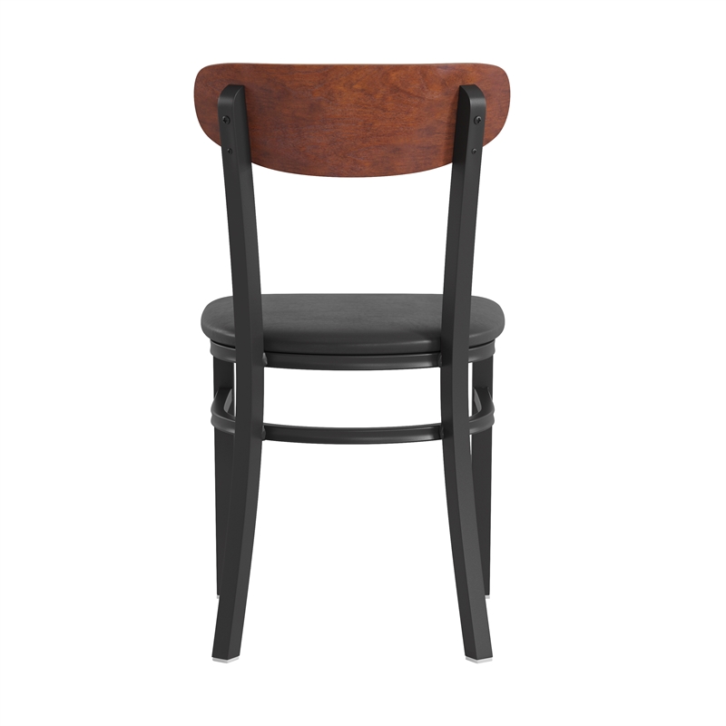 Pemberly Row Metal Dining Chair with Seat & Wood Boomerang Back in Black/Walnut