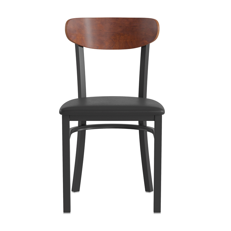 Pemberly Row Metal Dining Chair with Seat & Wood Boomerang Back in Black/Walnut