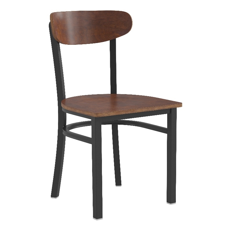 Pemberly Row Metal Dining Chair with Wood Seat and Boomerang Back in Walnut