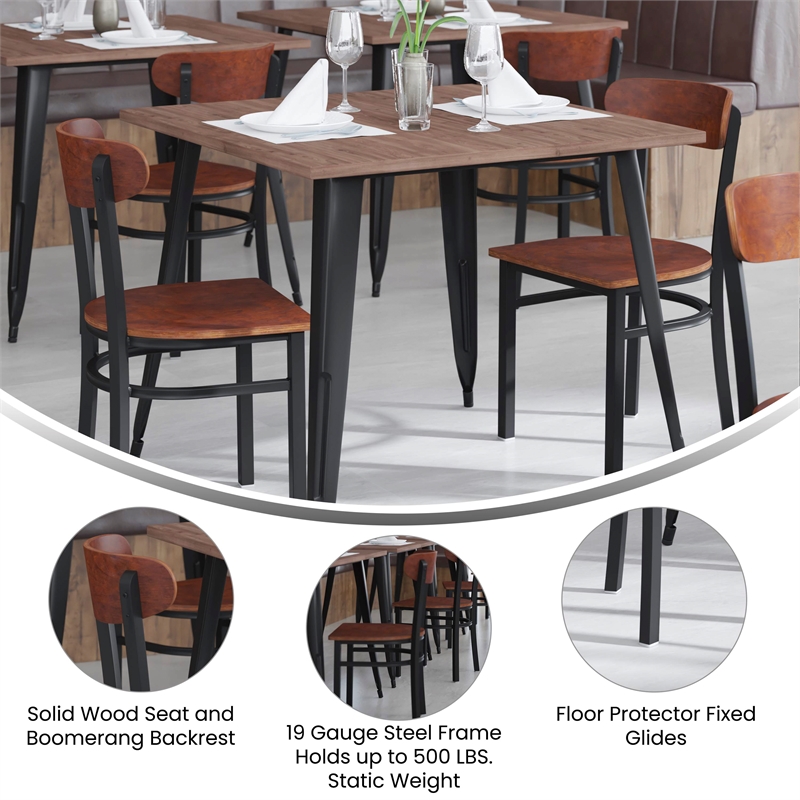 Pemberly Row Metal Dining Chair with Wood Seat and Boomerang Back in Walnut