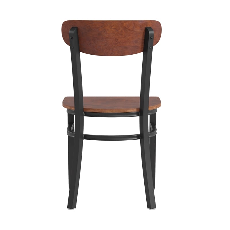 Pemberly Row Metal Dining Chair with Wood Seat and Boomerang Back in Walnut