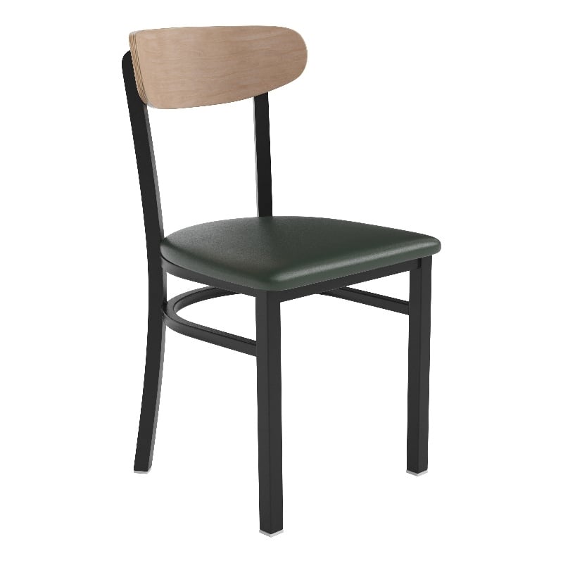 Pemberly Row Metal Dining Chair with Seat & Wood Boomerang Back in Green/Natural