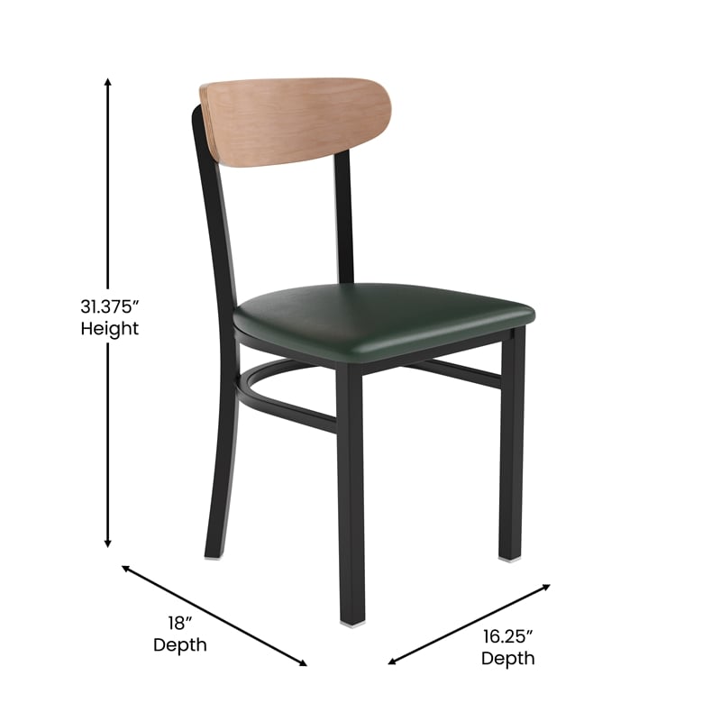 Pemberly Row Metal Dining Chair with Seat & Wood Boomerang Back in Green/Natural