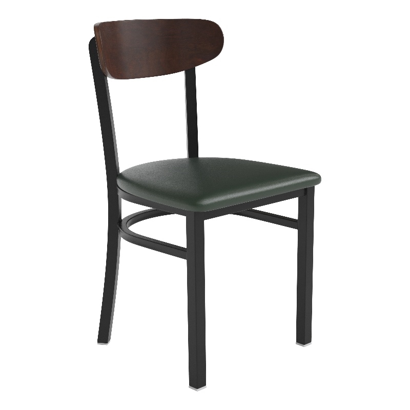 Pemberly Row Metal Dining Chair with Seat & Wood Boomerang Back in Green/Walnut