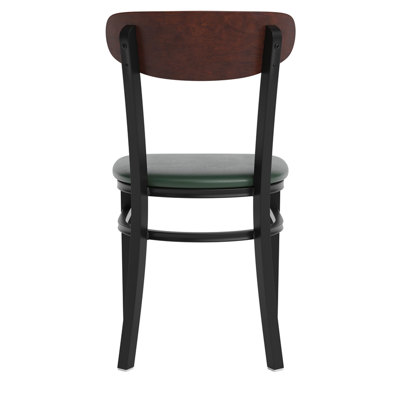 Pemberly Row Metal Dining Chair with Seat & Wood Boomerang Back in Green/Walnut