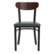 Pemberly Row Metal Dining Chair with Seat & Wood Boomerang Back in Green/Walnut