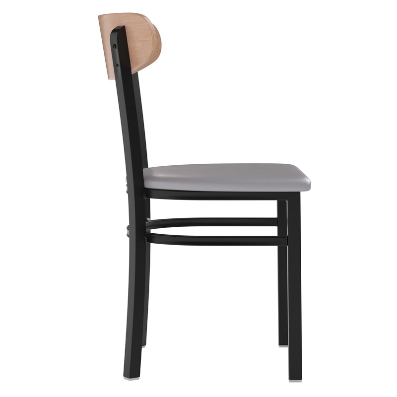 Pemberly Row Metal Dining Chair with Seat & Wood Boomerang Back in Gray/Natural