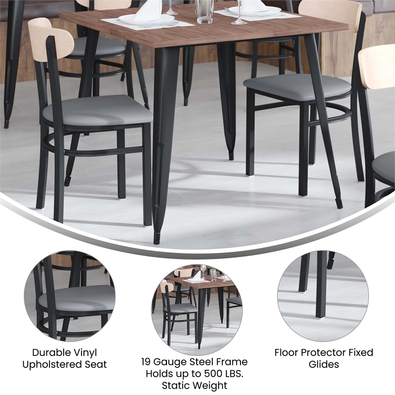 Pemberly Row Metal Dining Chair with Seat & Wood Boomerang Back in Gray/Natural