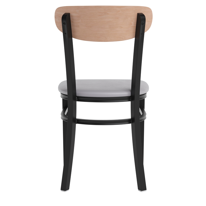 Pemberly Row Metal Dining Chair with Seat & Wood Boomerang Back in Gray/Natural