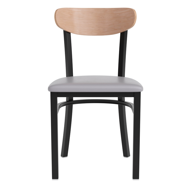 Pemberly Row Metal Dining Chair with Seat & Wood Boomerang Back in Gray/Natural