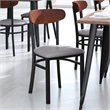 Pemberly Row Metal Dining Chair with Seat and Wood Boomerang Back in Gray/Walnut