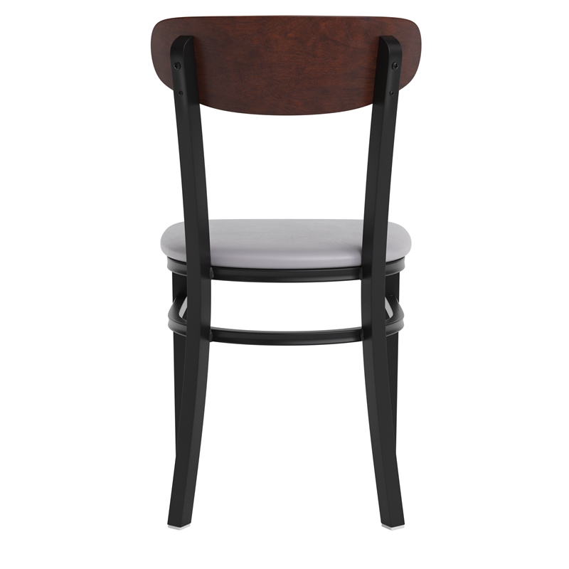 Pemberly Row Metal Dining Chair with Seat and Wood Boomerang Back in Gray/Walnut