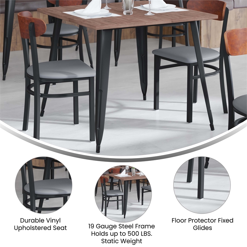 Pemberly Row Metal Dining Chair with Seat and Wood Boomerang Back in Gray/Walnut