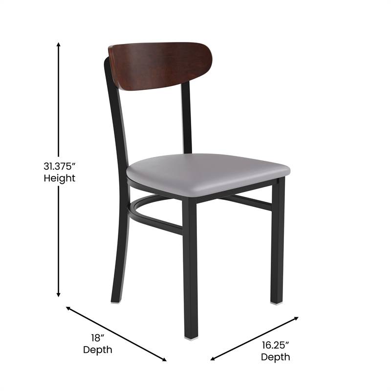 Pemberly Row Metal Dining Chair with Seat and Wood Boomerang Back in Gray/Walnut