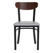 Pemberly Row Metal Dining Chair with Seat and Wood Boomerang Back in Gray/Walnut
