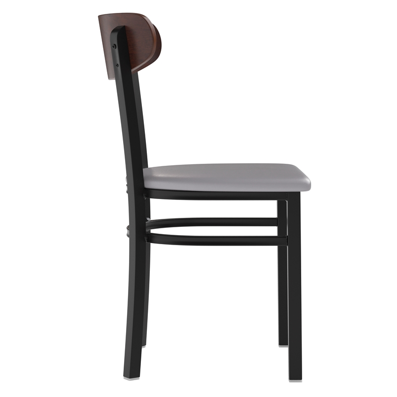 Pemberly Row Metal Dining Chair with Seat and Wood Boomerang Back in Gray/Walnut