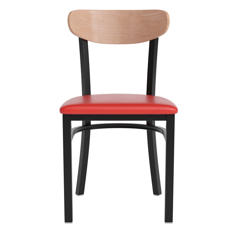 Pemberly Row Metal Dining Chair with Seat and Wood Boomerang Back in Red/Natural