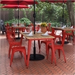 Pemberly Row 30x60 Poly Resin Restaurant Table with Umbrella Hole in Brown/Red