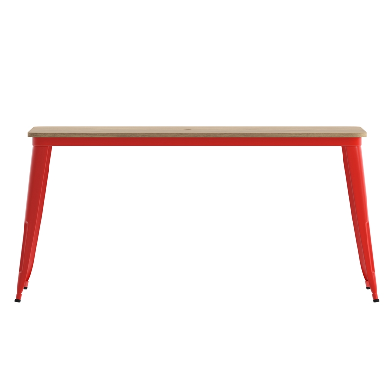 Pemberly Row 30x60 Poly Resin Restaurant Table with Umbrella Hole in Brown/Red