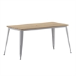 Pemberly Row 30x60 Poly Resin Restaurant Table with Umbrella Hole - Brown/Silver