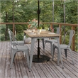 Pemberly Row 30x60 Poly Resin Restaurant Table with Umbrella Hole - Brown/Silver