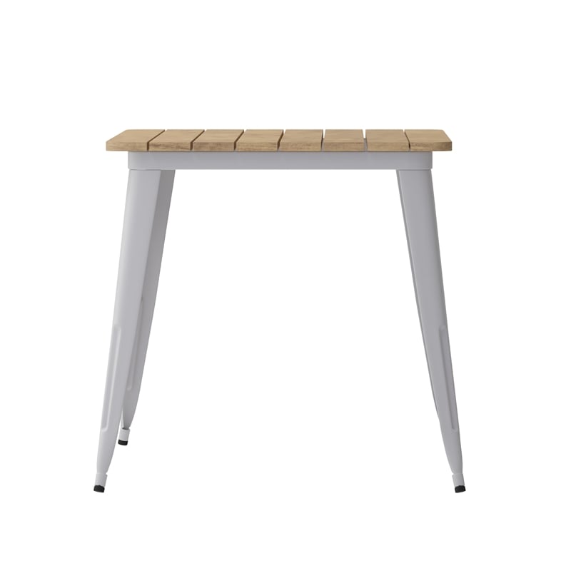 Pemberly Row 30x60 Poly Resin Restaurant Table with Umbrella Hole - Brown/Silver