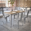 Pemberly Row 30x60 Poly Resin Restaurant Table with Umbrella Hole - Brown/Silver