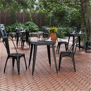 Pemberly Row 23.75&quot Square Poly Resin Restaurant Table with Steel Frame in Black