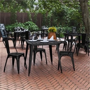 Pemberly Row 31.5&quot Square Poly Resin Restaurant Table with Steel Frame in Black