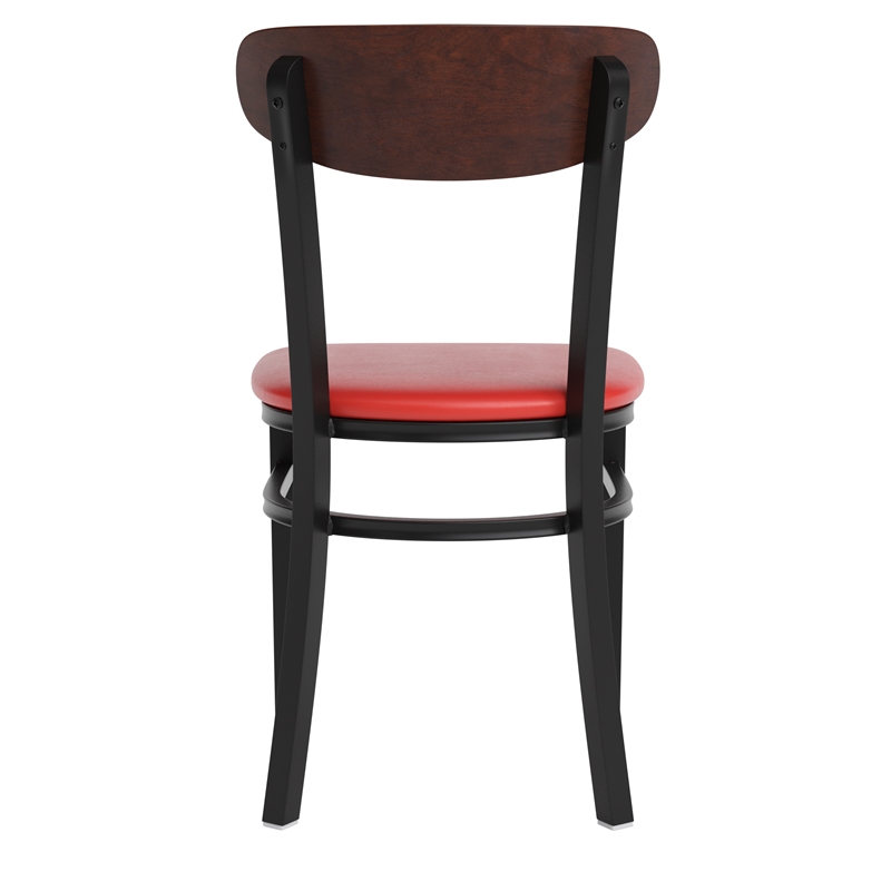 Pemberly Row Metal Dining Chair with Seat and Wood Boomerang Back in Red/Walnut