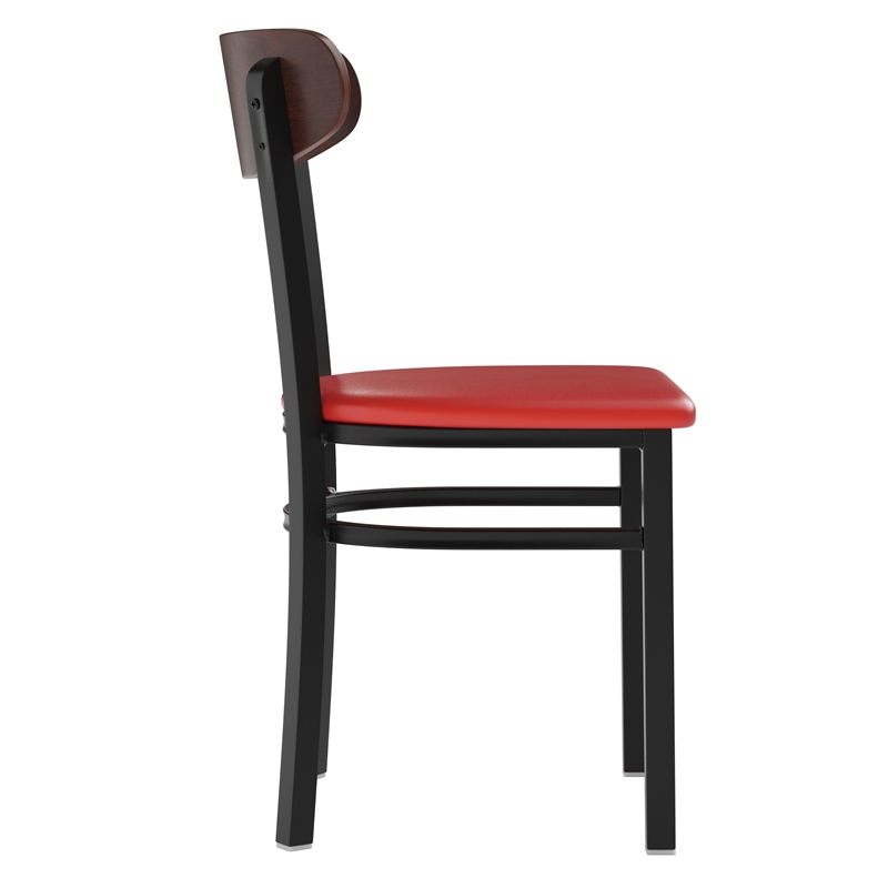 Pemberly Row Metal Dining Chair with Seat and Wood Boomerang Back in Red/Walnut