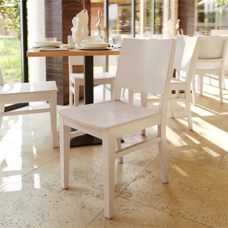 Pemberly Row Solid Wood Dining Chair with Curved Backrest in Antique White