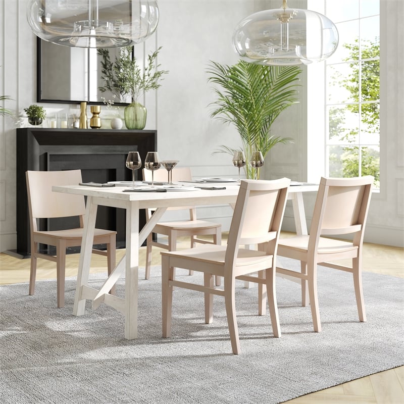 Pemberly Row Solid Wood Dining Chair with Curved Backrest in Antique White