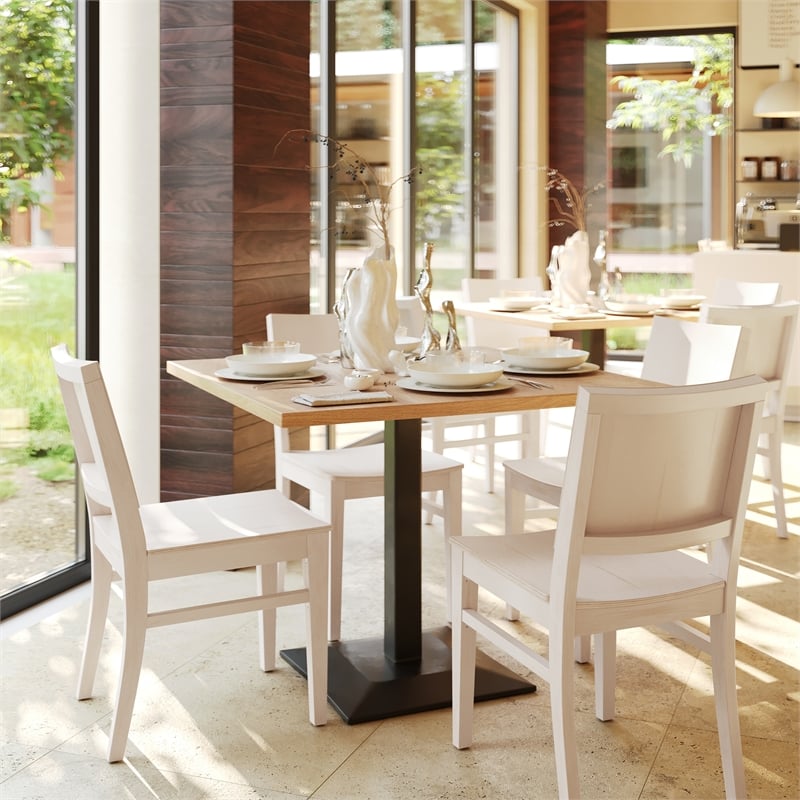 Pemberly Row Solid Wood Dining Chair with Curved Backrest in Antique White
