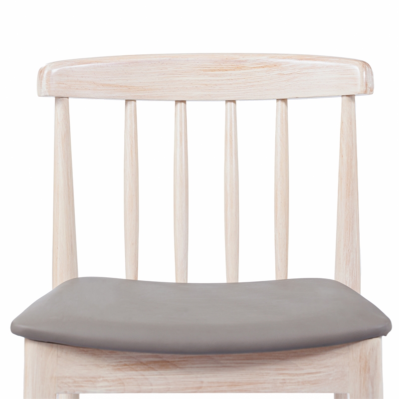 Pemberly Row Solid Wood Dining Chair with Padded Seat in Antique White/Beige